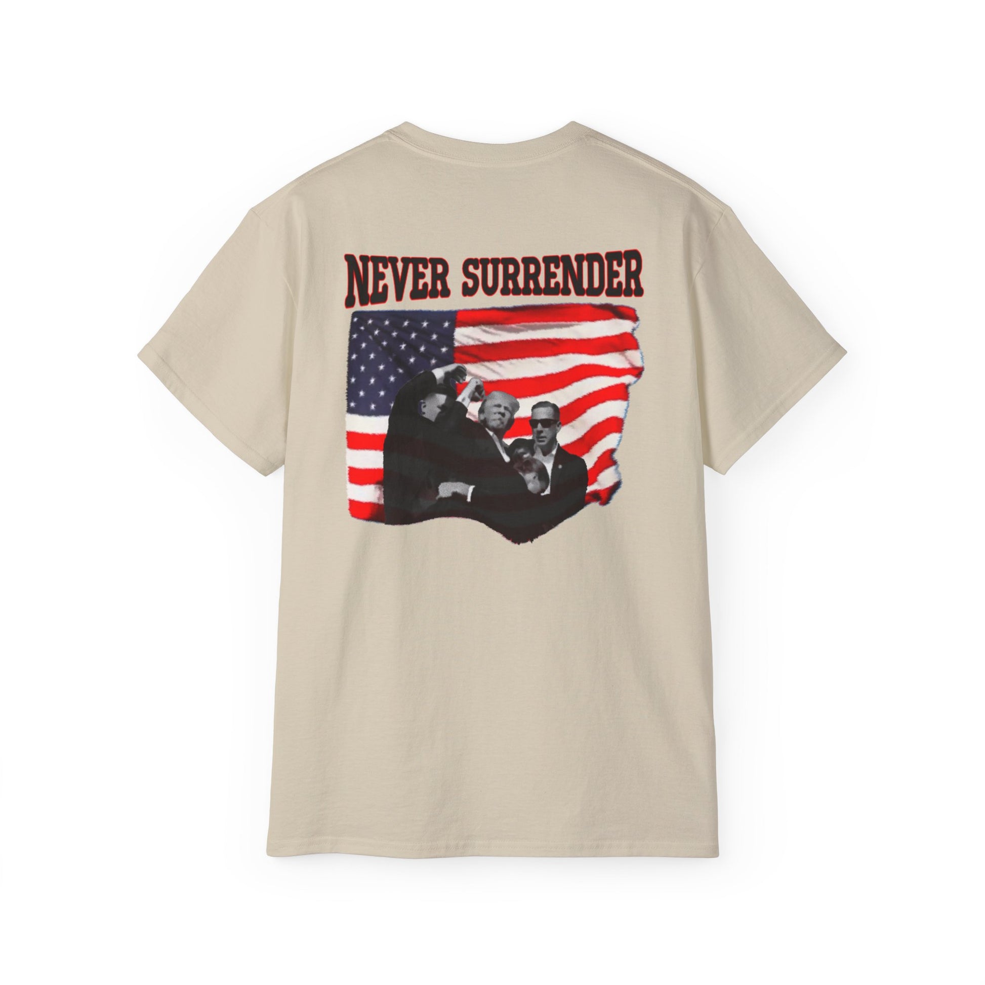 Never Surrender – Trump 2028 Patriotic Statement Tee, Unisex Ultra Cotton Tee