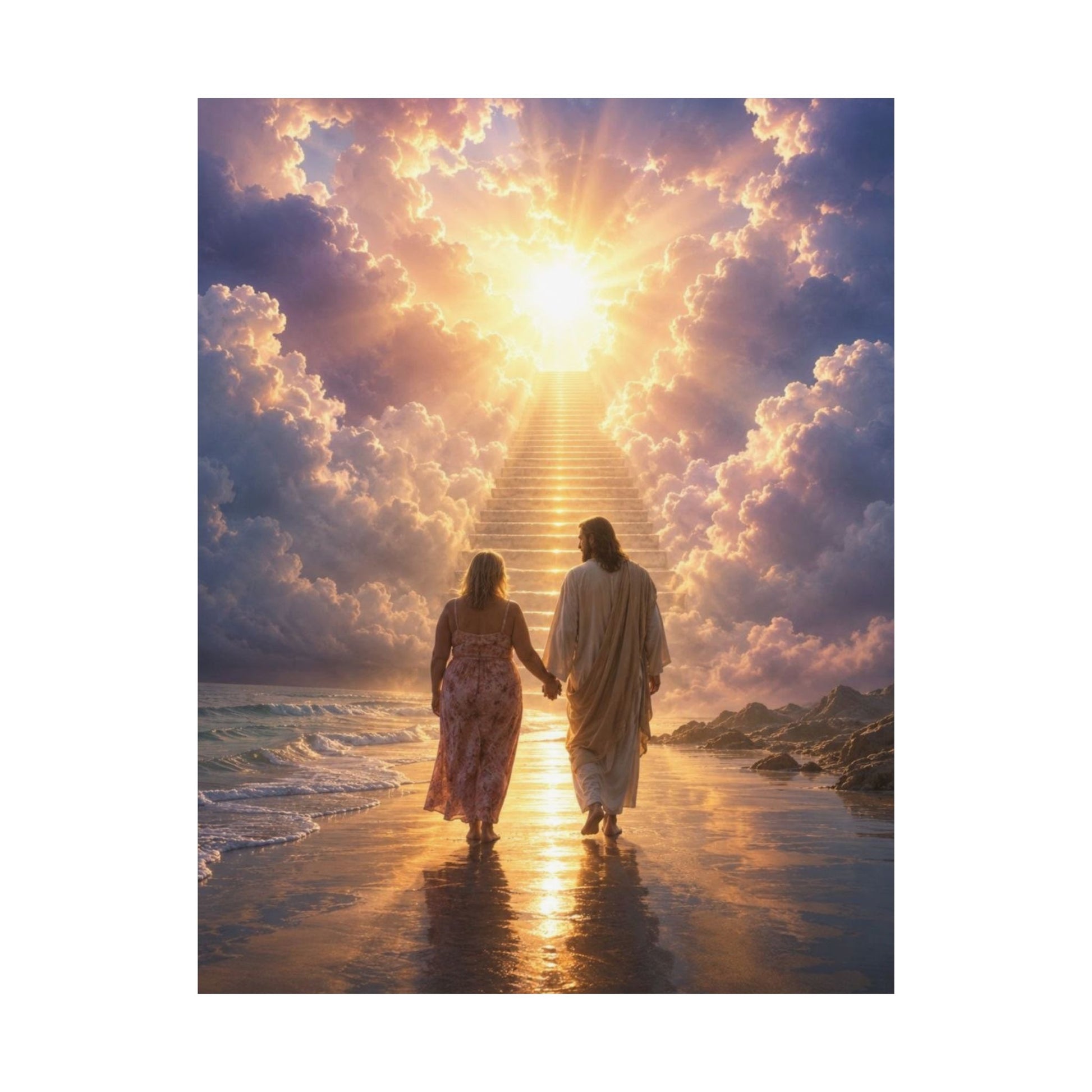 custom Christina Jesus Walks with Woman Poster — Inspirational Religious Wall Art