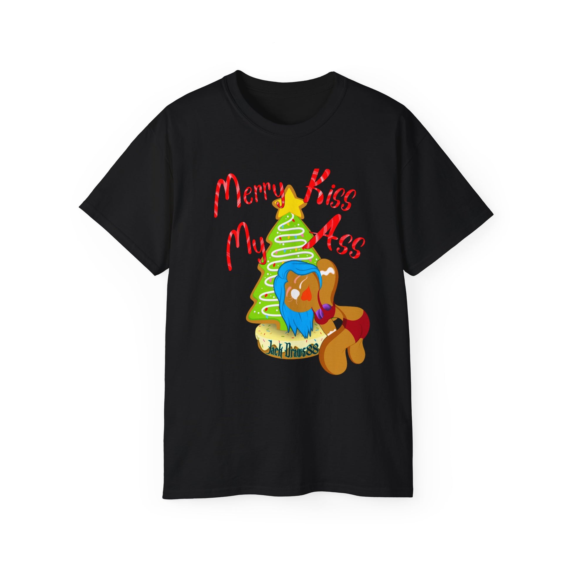 Merry Kiss My Ass – Gingerbread Christmas Stripper Tee,  Unisex Cotton Tee