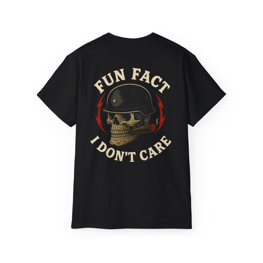 Fun Fact: I Don’t Care – Skull Helmet, Unisex Cotton T-Shirt