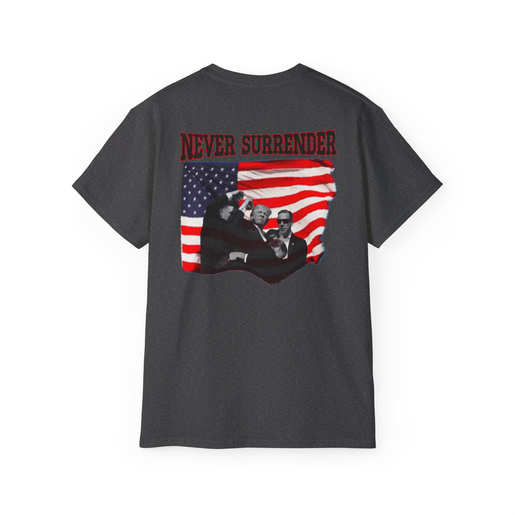 Never Surrender – Trump 2028 Patriotic Statement Tee, Unisex Ultra Cotton Tee