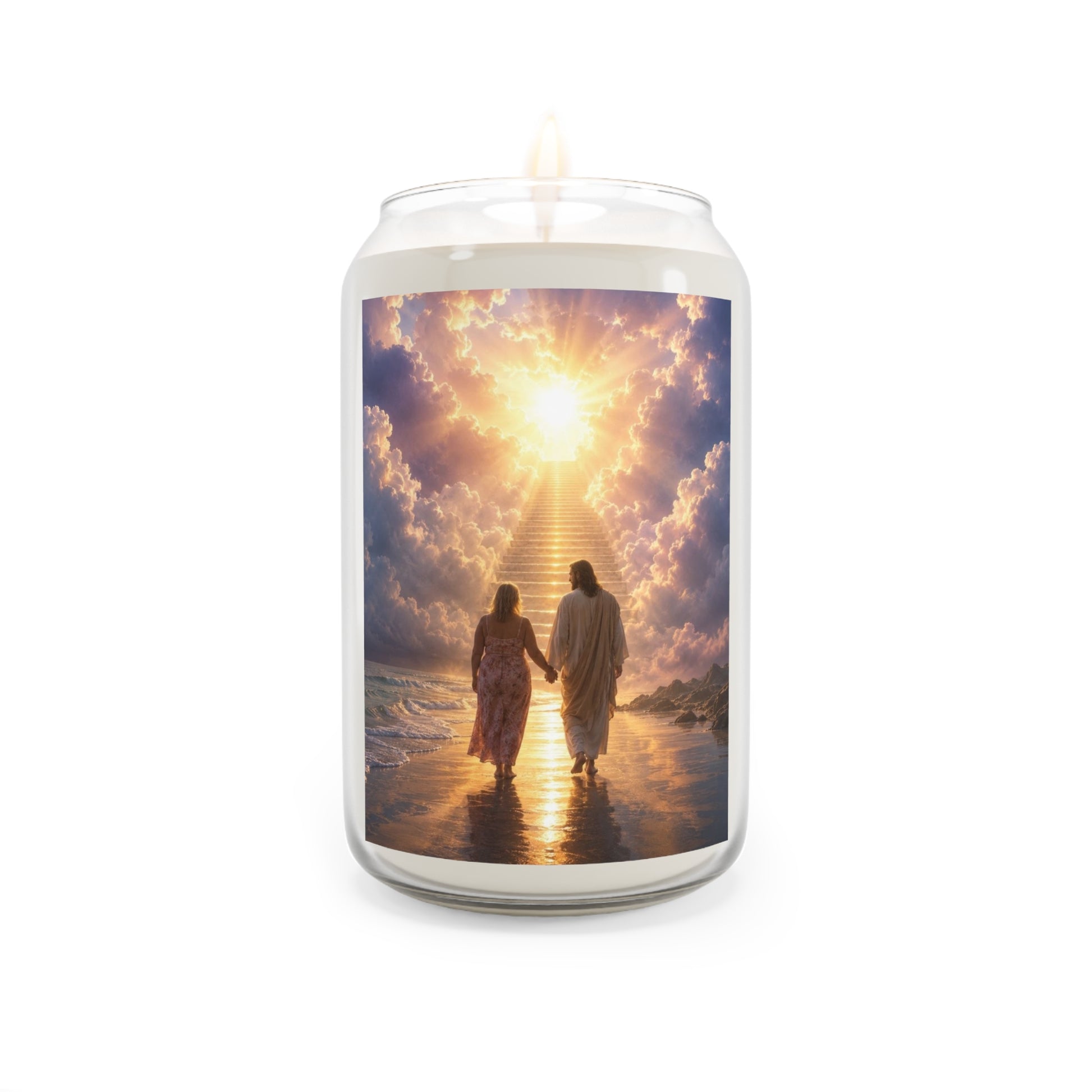 custom Christina Christian Prayer Soy Candle — Jesus Walking with Believer Spiritual Memorial Gift