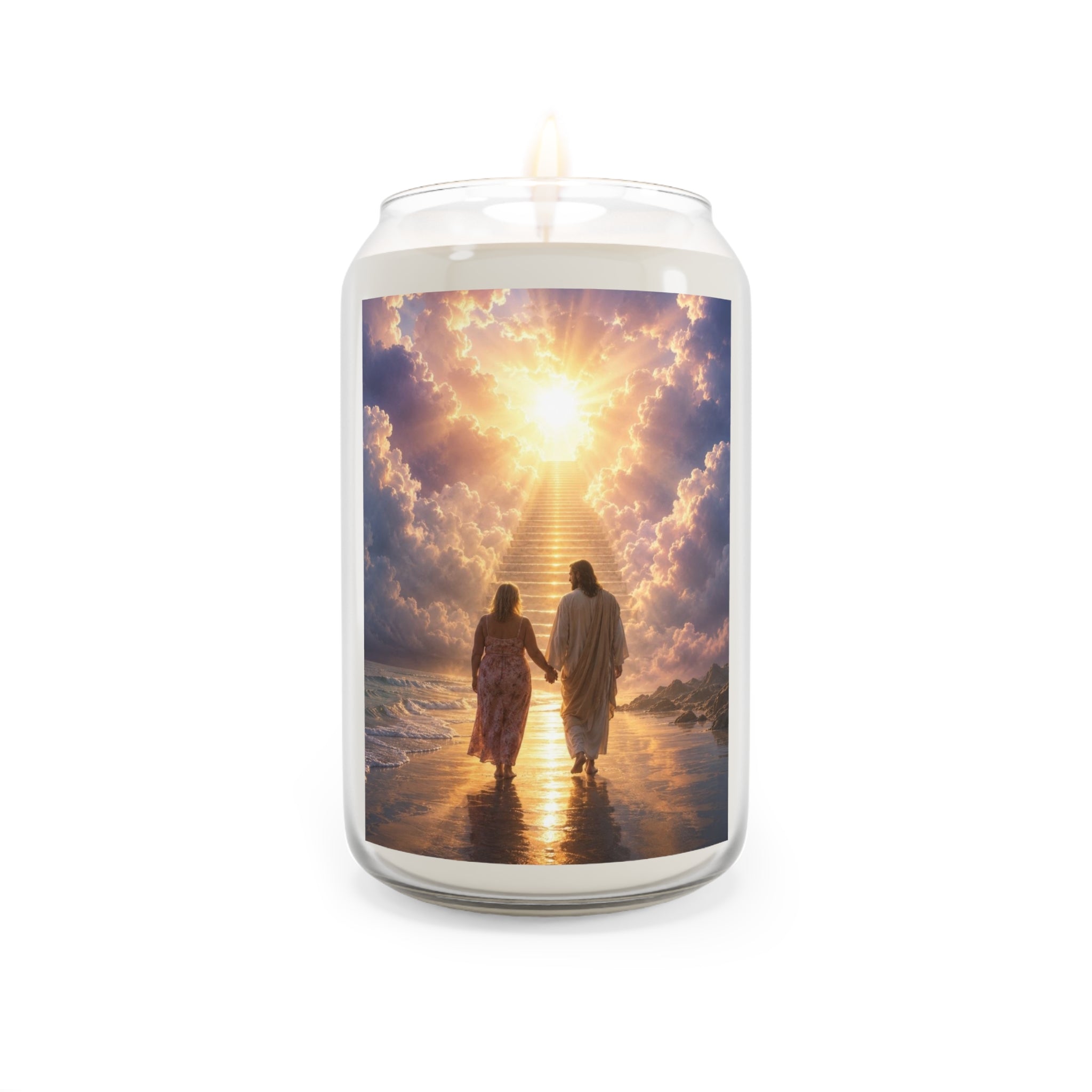 custom Christina Christian Prayer Soy Candle — Jesus Walking with Believer Spiritual Memorial Gift
