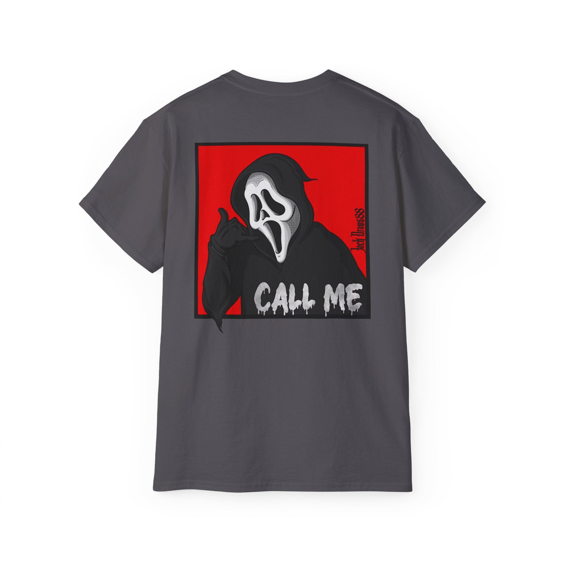 Ghostface “Call Me” – Double-Sided Slasher Parody Unisex Tee