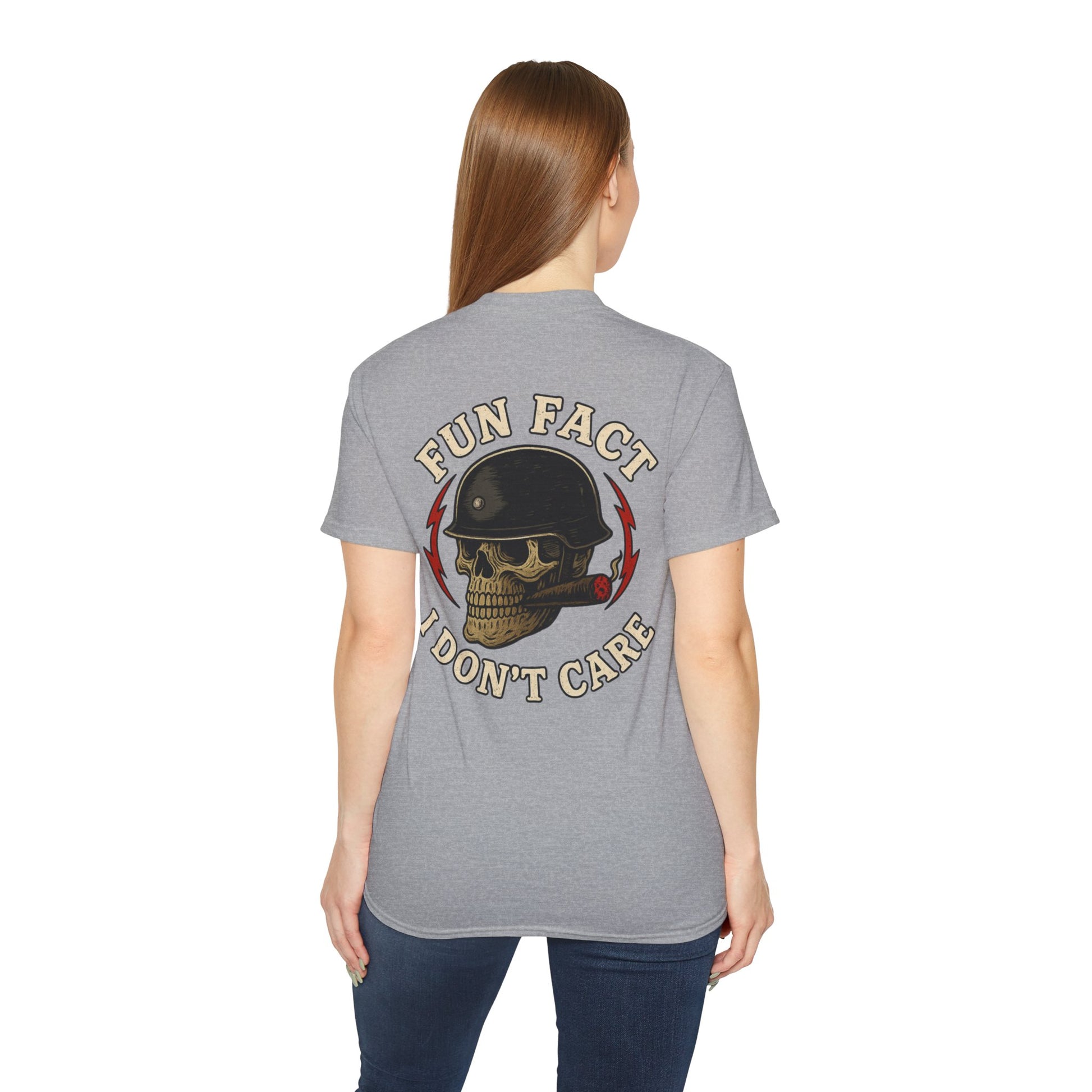 Fun Fact: I Don’t Care – Skull Helmet, Unisex Cotton T-Shirt