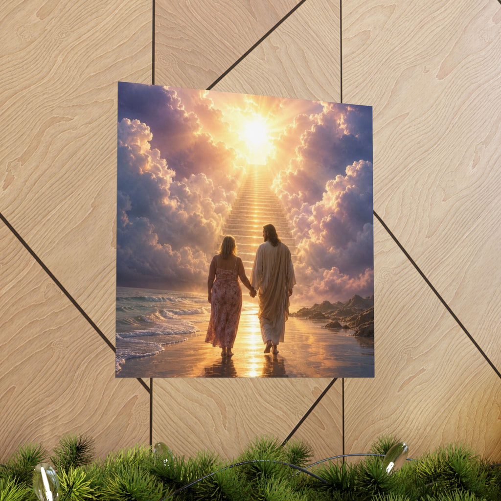 custom Christina Jesus Walks with Woman Poster — Inspirational Religious Wall Art