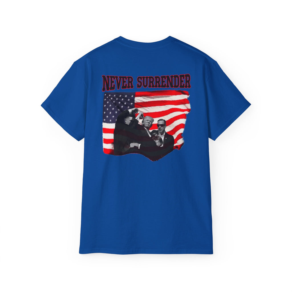 Never Surrender – Trump 2028 Patriotic Statement Tee, Unisex Ultra Cotton Tee